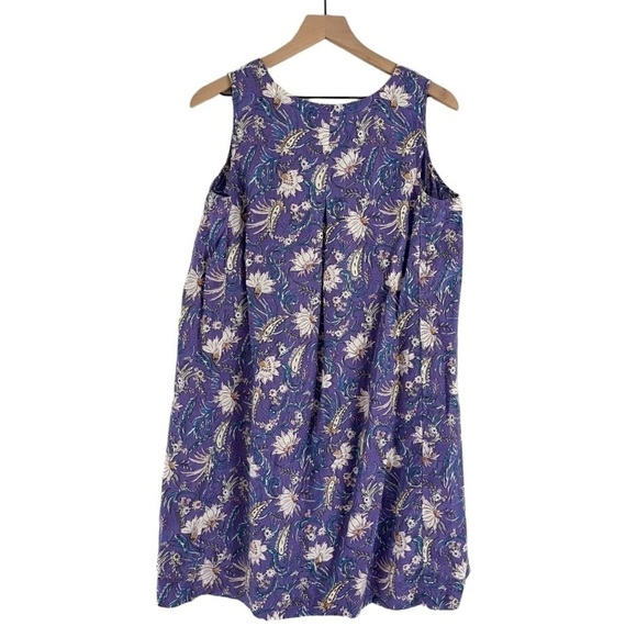 J. Jill Linen Sleeveless Floral Above Knee Dress‎ Pockets Purple Medium Petite - Picture 4 of 10